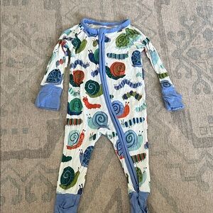 Little Sleepies Snail Print Footie - Blue and Green